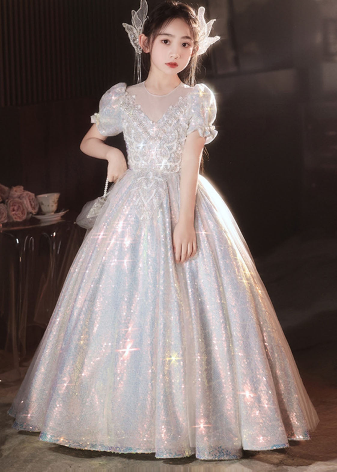 Boutique Silver Nail Bead Tulle Patchwork Vacation Long Dresses Summer Qv024