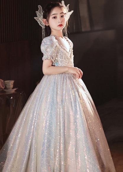 Boutique Silver Nail Bead Tulle Patchwork Vacation Long Dresses Summer Qv024