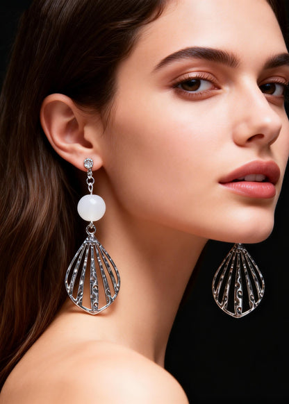 Boutique Silvery Hollow Out Gem Stone Drop Earrings