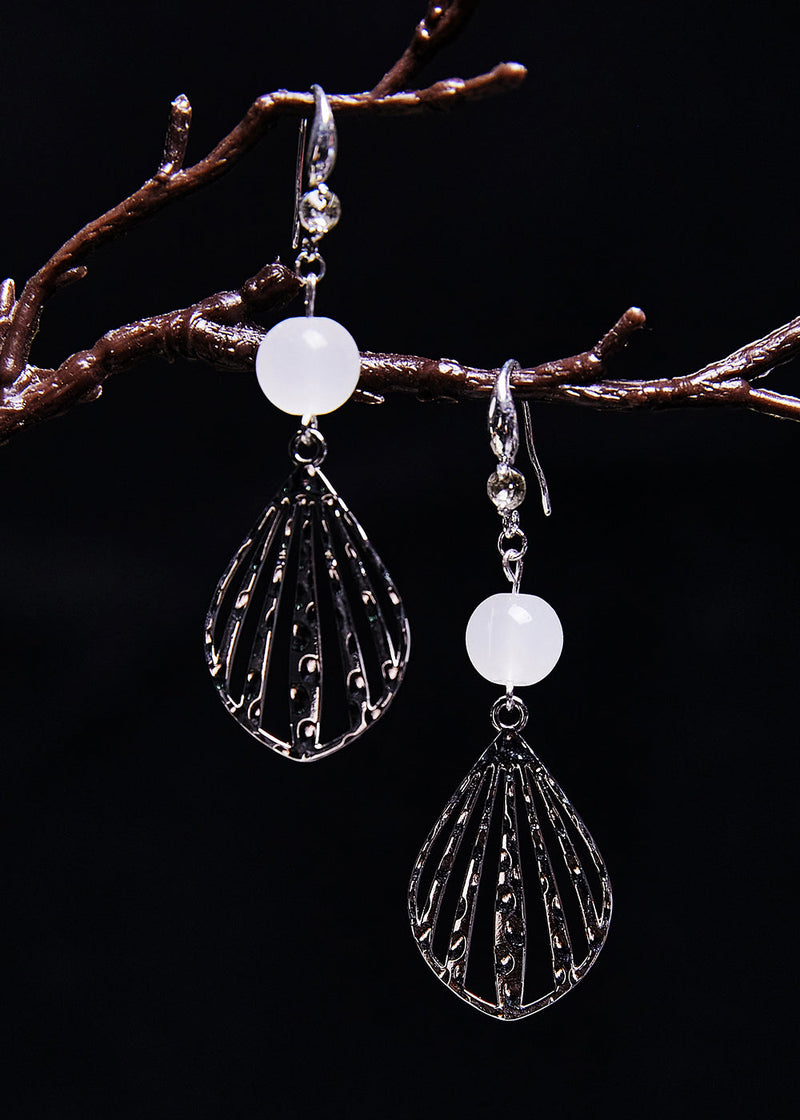 Boutique White Hollow Out Gem Stone Drop Earrings