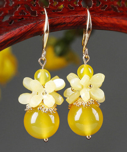 Boutique Yellow Agate Copper Jade Drop Earrings