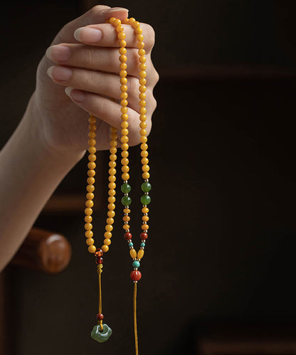 Boutique Yellow Alloy Beeswax Jade Agate Beading Pendant Necklace