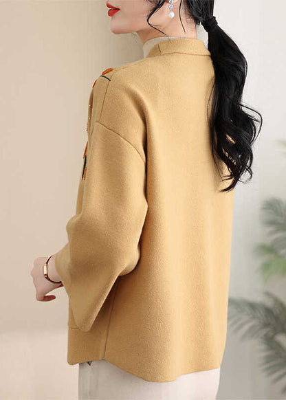 Boutique Yellow Patchwork Cotton Knit Cardigans Bracelet Sleeve Ta024