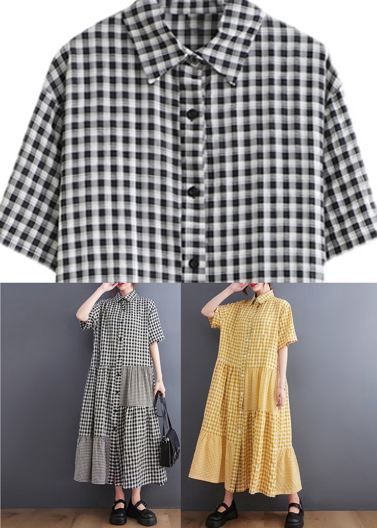 Boutique Yellow Peter Pan Collar Plaid Maxi Dresses Summer Ly0650