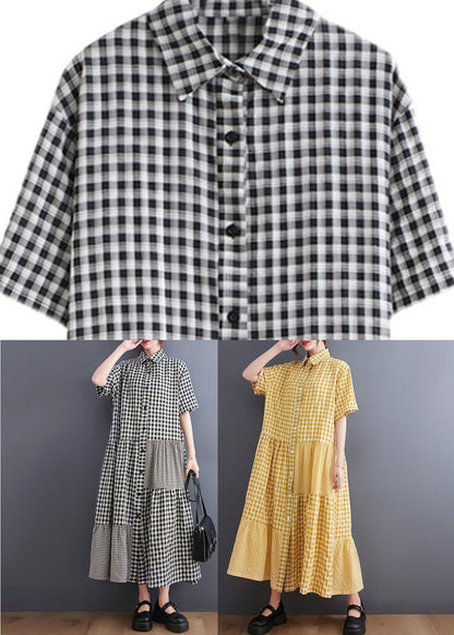Boutique Yellow Peter Pan Collar Plaid Maxi Dresses Summer Ly0650