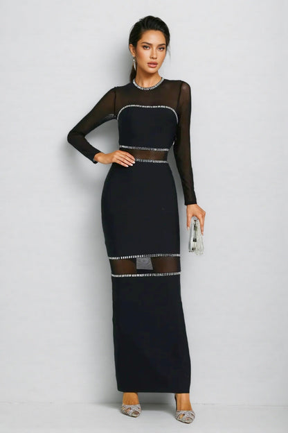 Gema Black Mesh Bandage Maxi Dress