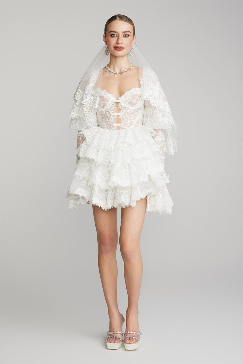 Bonnie Embroidered Lace Puff Sleeve Mini Dress