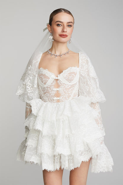 Bonnie Embroidered Lace Puff Sleeve Mini Dress