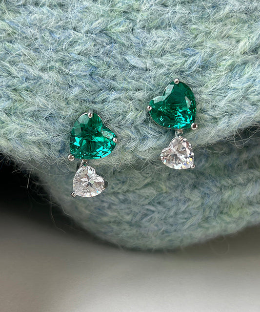 Brief Colorblock Copper Overgild Zircon Love Gem Stone Stud Earrings