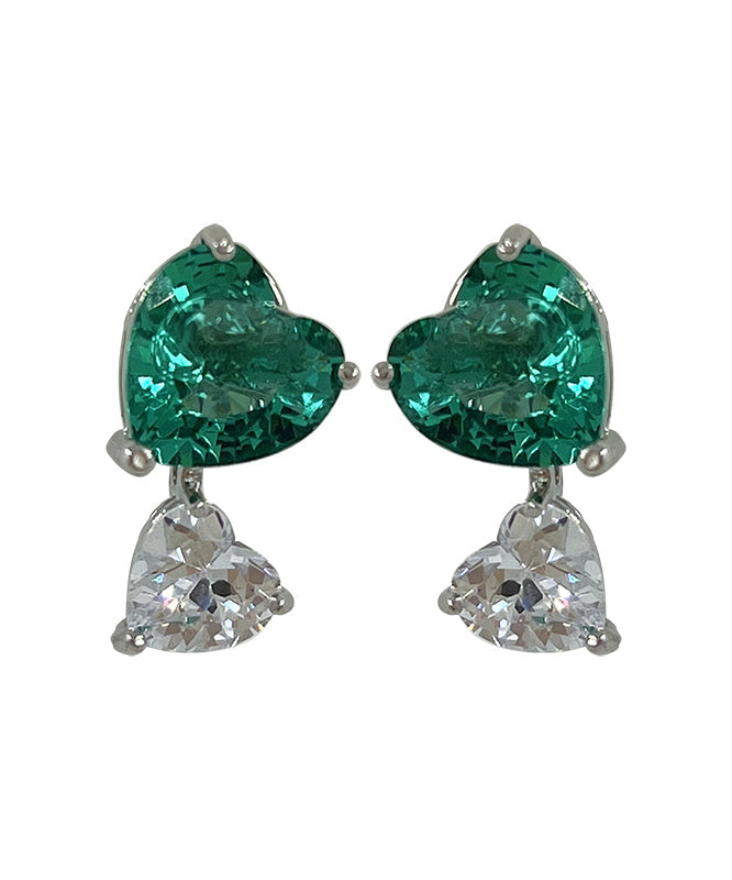 Brief Colorblock Copper Overgild Zircon Love Gem Stone Stud Earrings