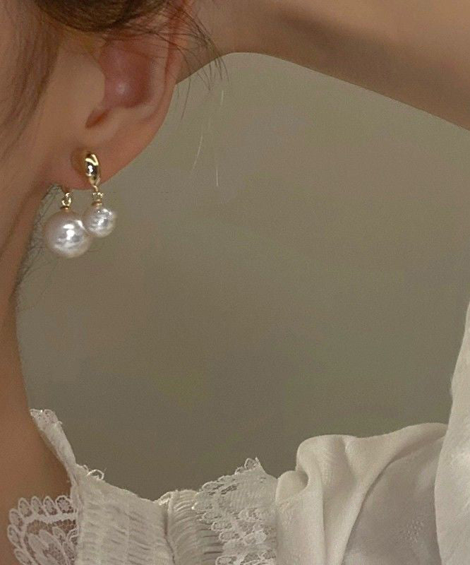 Brief Gold Copper Alloy Pearl Stud Earrings