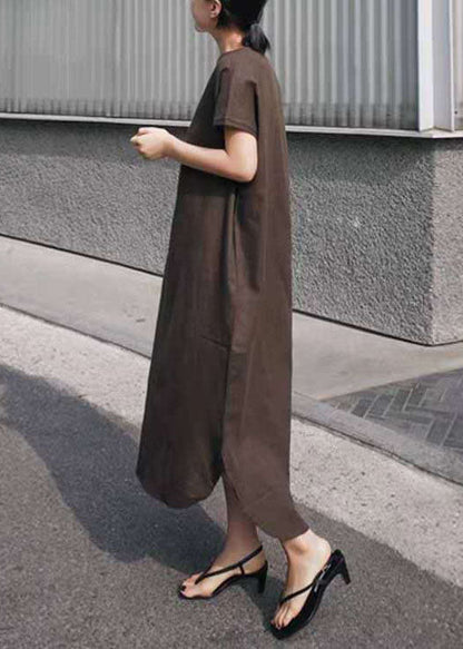 Brief Pink O Neck Patchwork Loose Cotton Long Dress Summer Ly1336