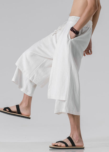 Brief White Asymmetrical Patchwork Wide Leg Pants Summer Yt029