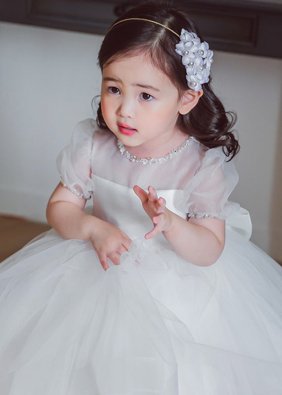 Brief White O-neck Patchwork Tulle Long Dress Summer Ys036