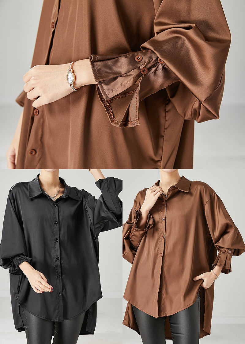 Black Oversized Draping Chiffon Blouses Spring Yu1051