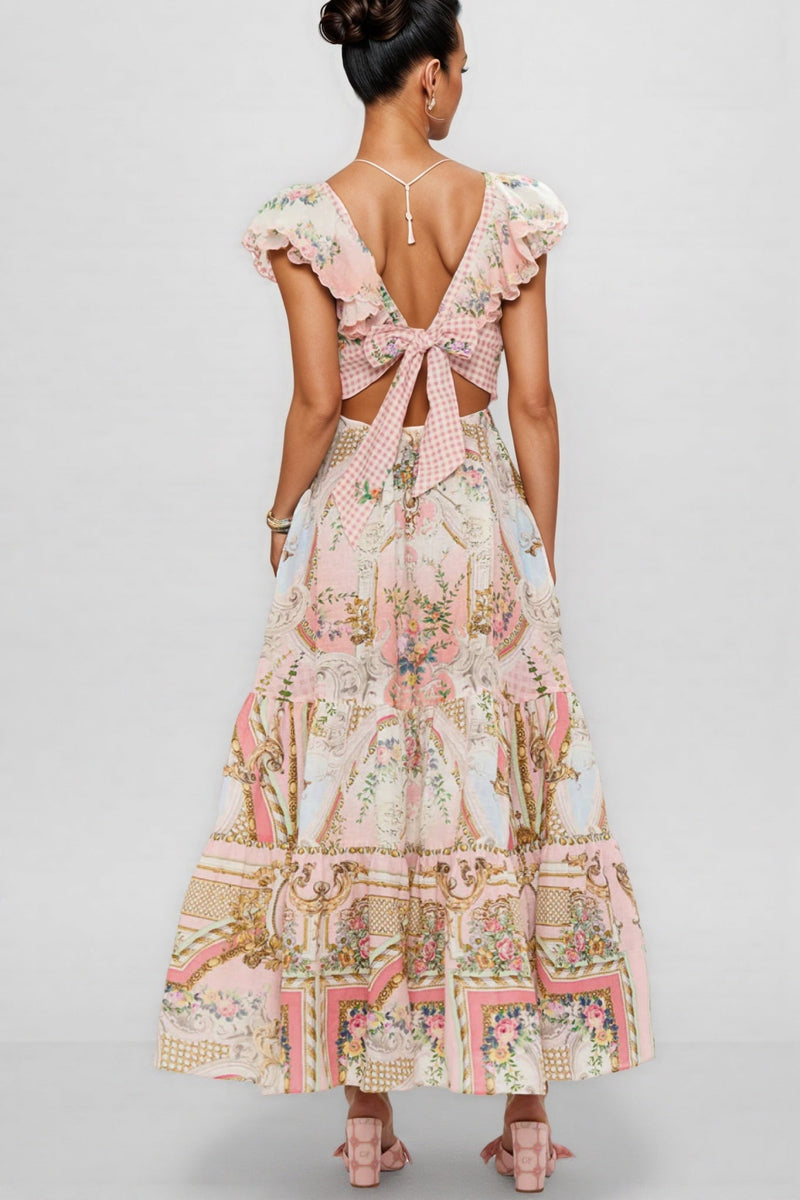 Haldena V-neck Strappy Print Maxi Dress