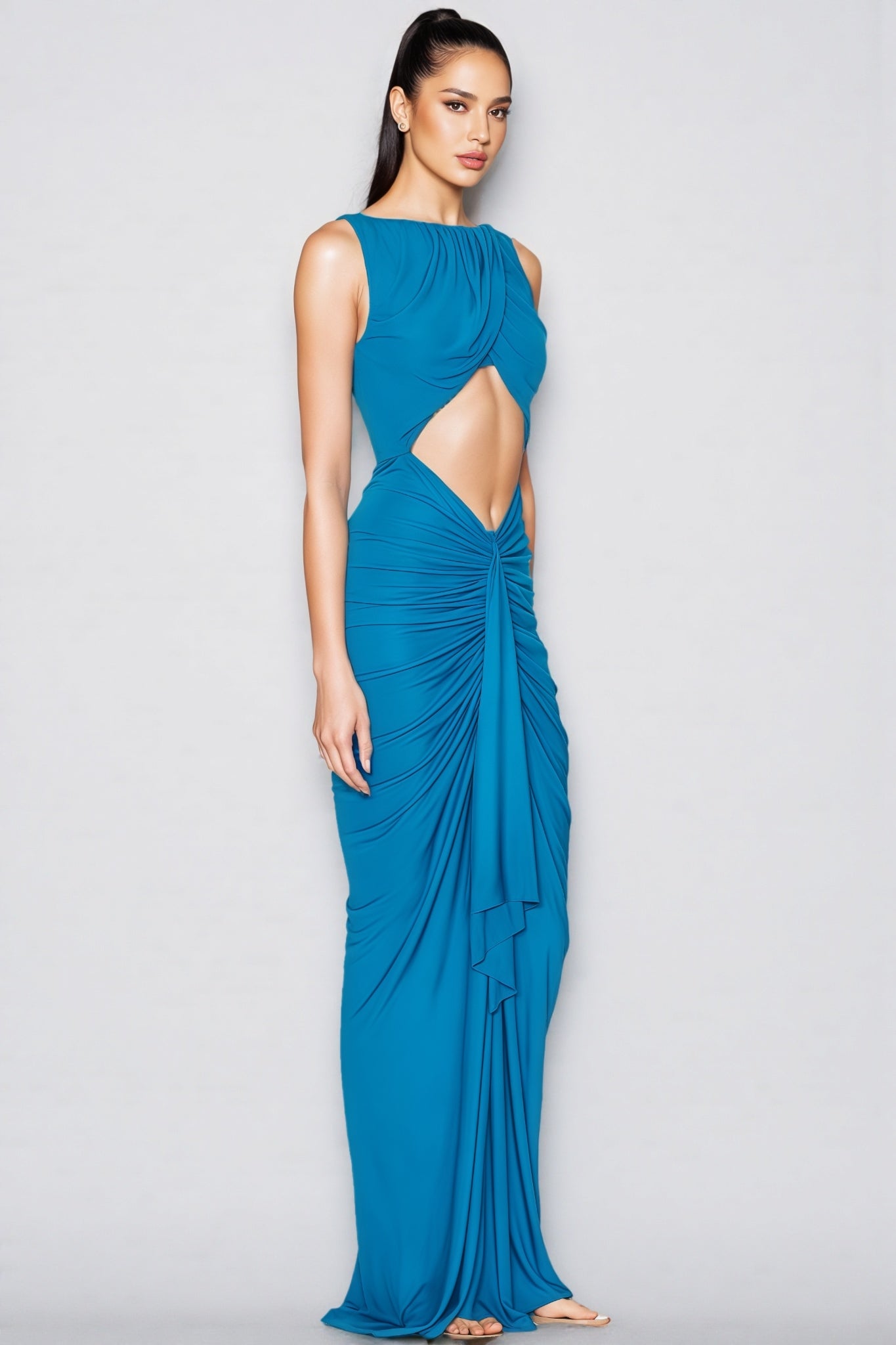 Celeste Blue Openwork Maxi Dress