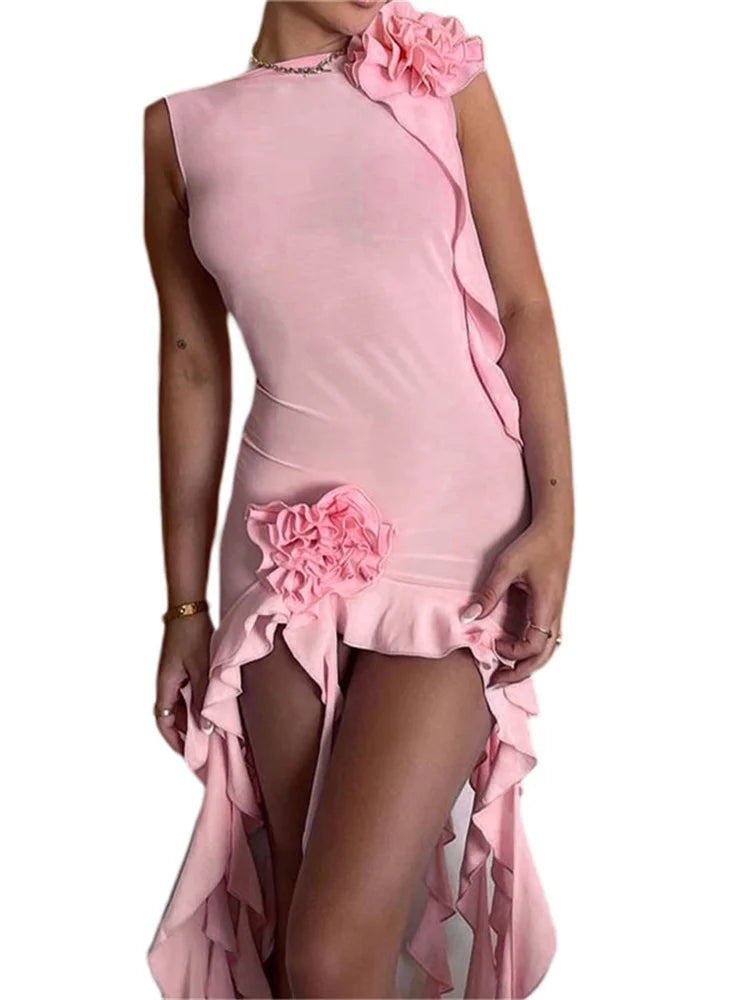 3d Mesh See Through Irregular Hem Mini Dresses