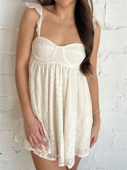 Lace Sleeveless Strap Mini Dresses