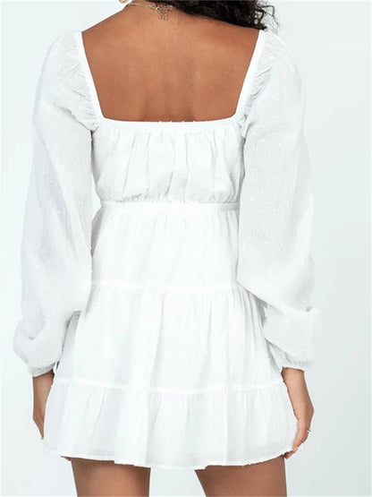 Spring Autumn Lace-up Long Sleeve Mini Dresses