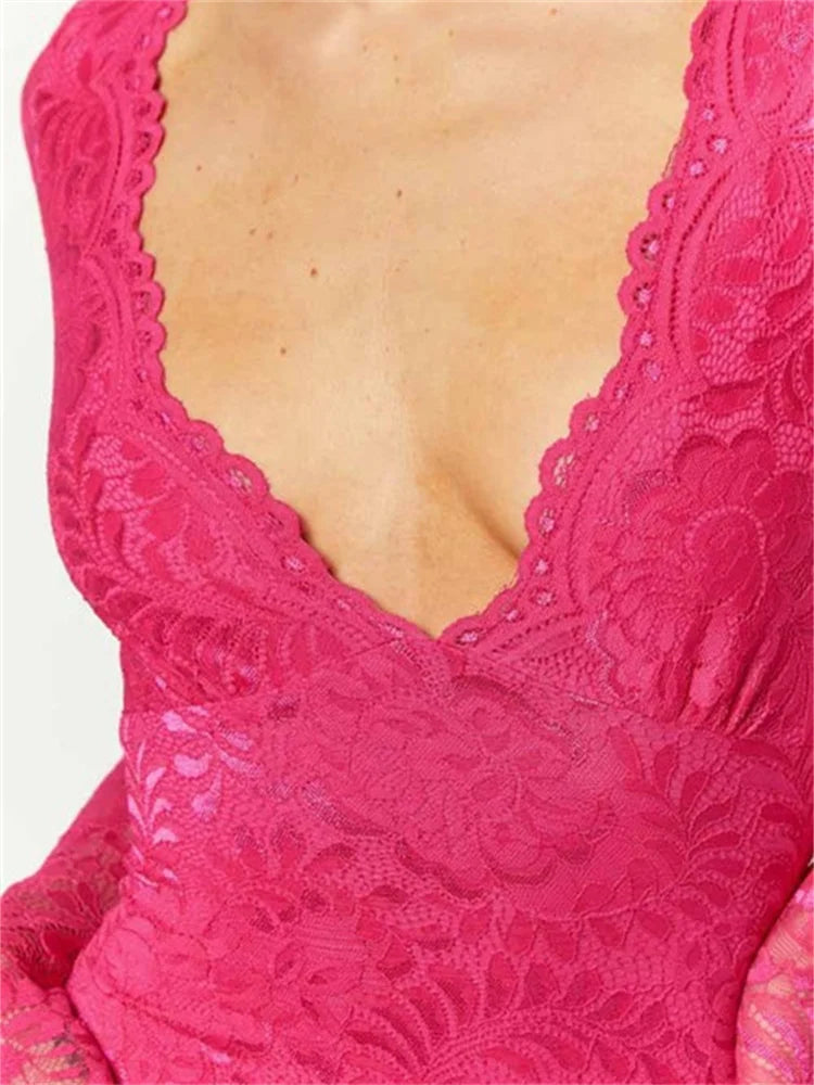Pencil Lace Deep V-neck Mini Dresses