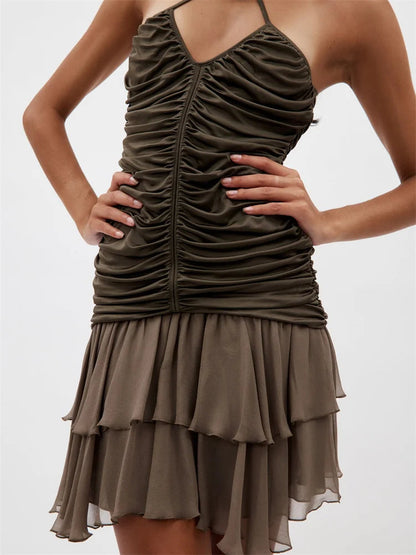 Ruffles Slim Halter Backless Mini Dresses