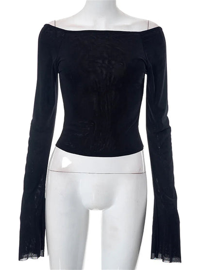 Summer Slim Fit Off Shoulder Black Backless Short Clubwear T-shirts