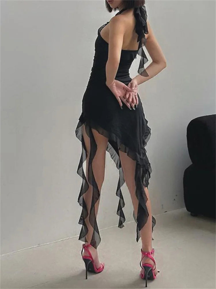 Ruffles Irregular Hem Party Mini Dresses