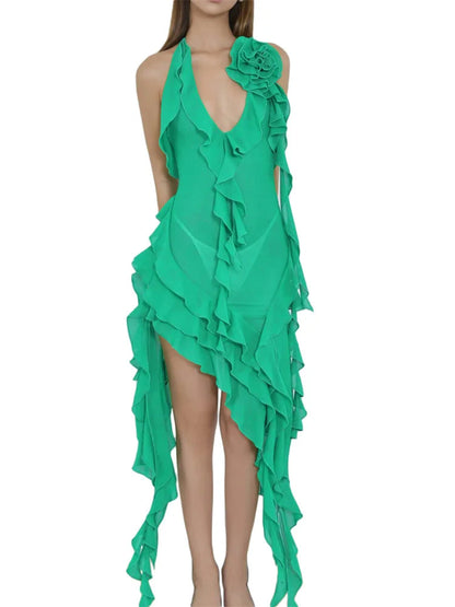 Asymmetrical Mesh Beach Party Mini Dresses