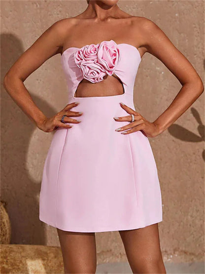 3d Flower Cutout Mini Dress
