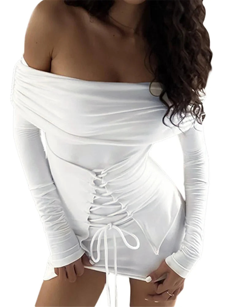 Criss-cross Tie-up Long Sleeve Mini Dresses