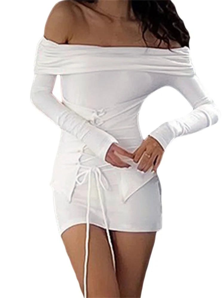 Criss-cross Tie-up Long Sleeve Mini Dresses