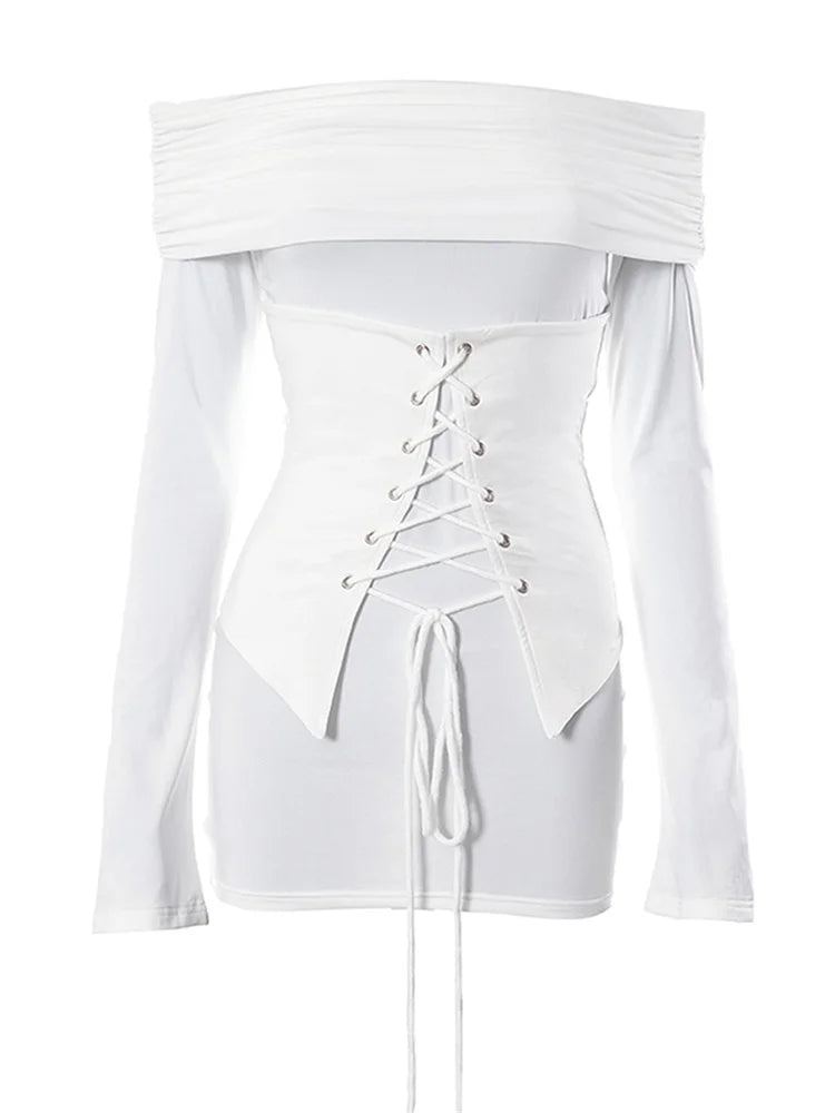 Criss-cross Tie-up Long Sleeve Mini Dresses