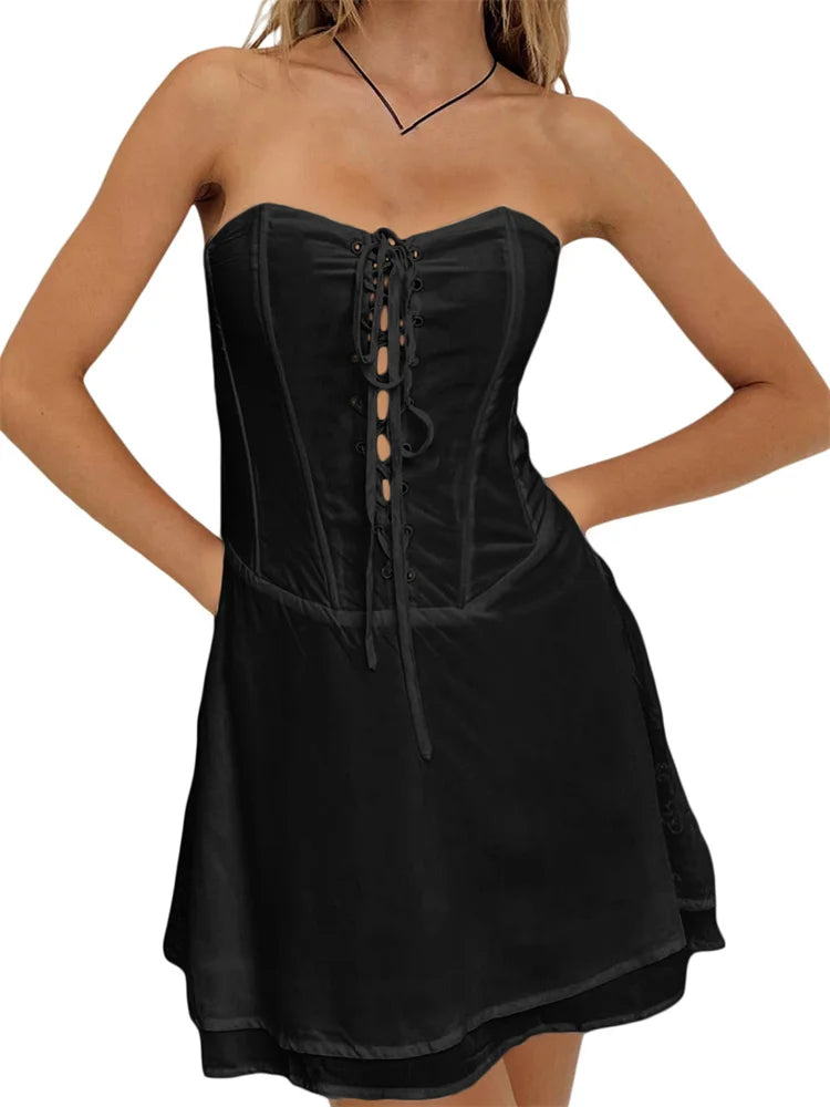Criss-cross Lace-up Tube Mini Dresses