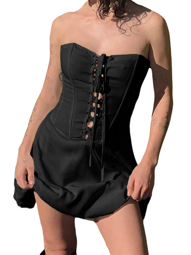 Criss-cross Lace-up Tube Mini Dresses