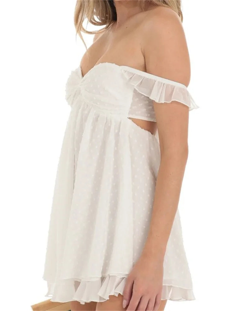 Short Sleeve Backlessoff Shoulder Backless Mini Dresses
