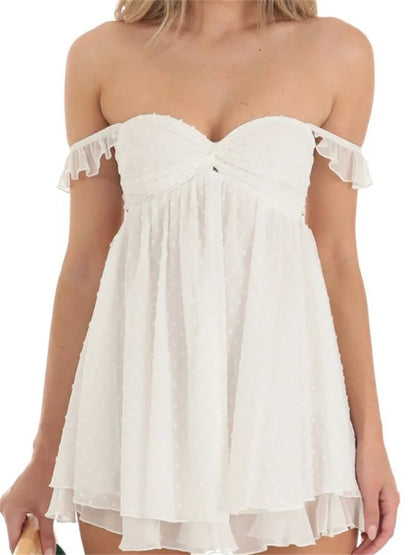 Short Sleeve Backlessoff Shoulder Backless Mini Dresses
