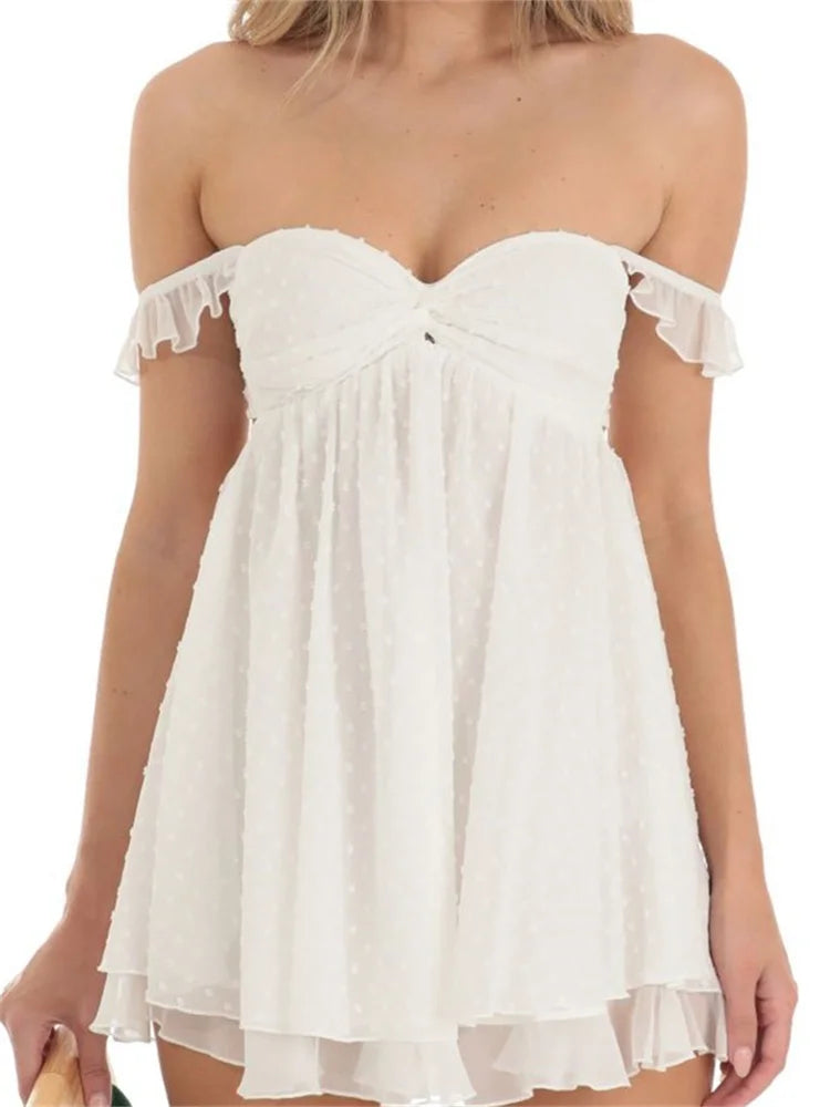 Short Sleeve Backlessoff Shoulder Backless Mini Dresses