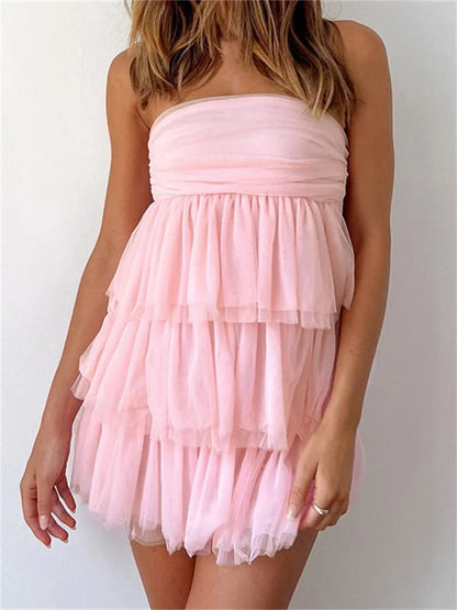 Off Shoulder Strapless Ruffles Party Mini Dresses