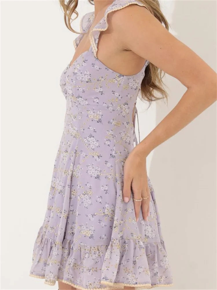 Print Criss-cross Tie-up Mini Dresses