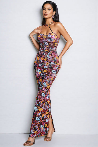 Cyria Strapless Flower Sequin Maxi Dress