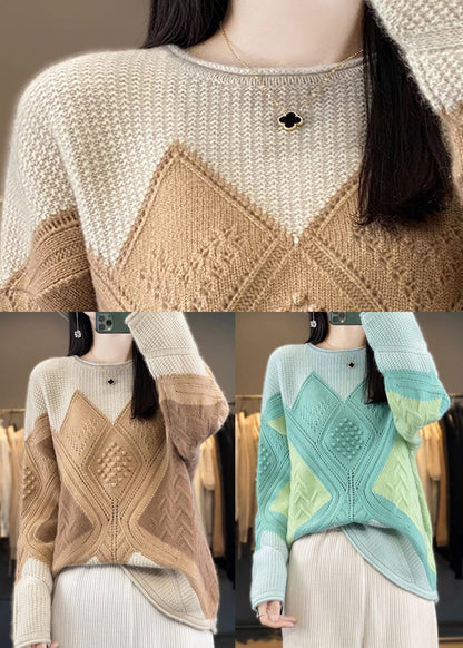 Camel Cozy Patchwork Woolen Knit Pullover Sweaters Spring Yw022