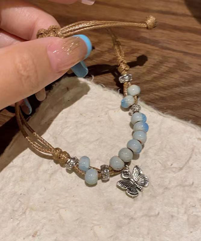 Alloy Weaving Ceramic Butterfly Charm Bracelet Two Piece Set