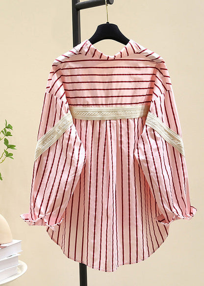 Black Peter Pan Collar Striped Cotton Blouse Top Fall Rf011