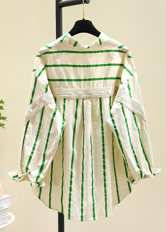 Black Peter Pan Collar Striped Cotton Blouse Top Fall Rf011