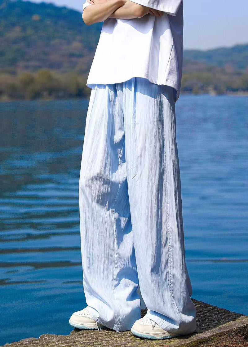 Blue Pockets Ice Silk Straight Pants Summer Yt030