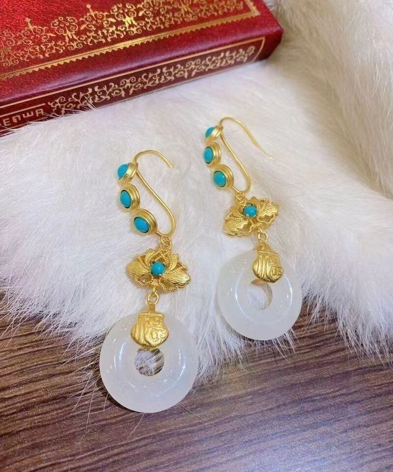 Blue Sterling Silver Overgild Inlaid Pearl Turquoise Drop Earrings Tw1039