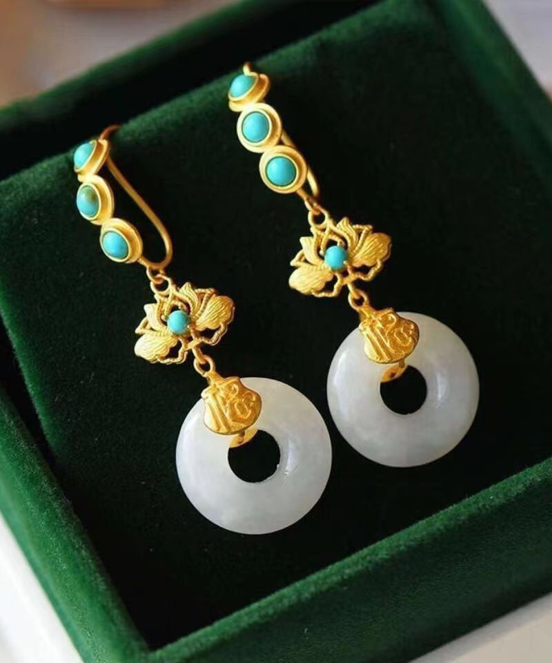 Blue Sterling Silver Overgild Inlaid Pearl Turquoise Drop Earrings Tw1039