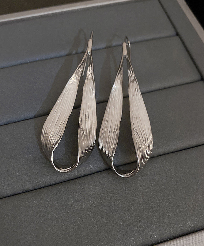 Brown Metal Water Drop Leaf Hoop Earrings