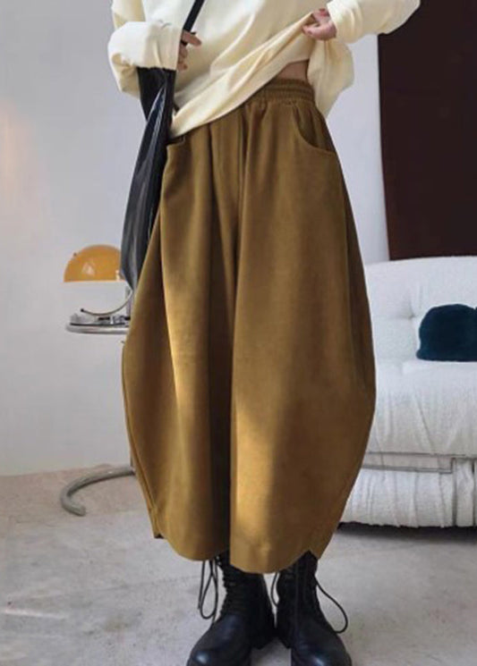 Elastic Pants Pockets Caramel Harem Spring Waist